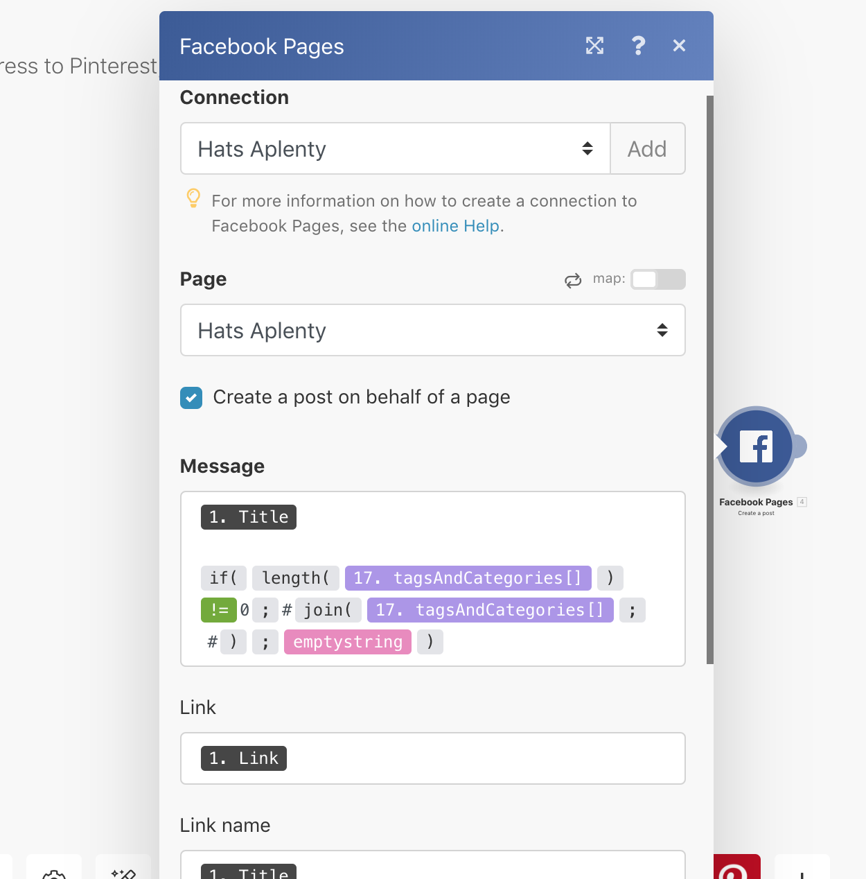 Facebook Pages action